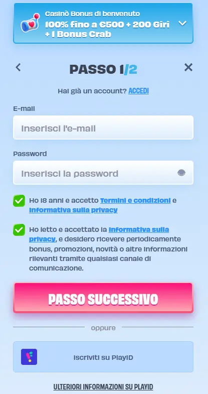OnlySpins Italia Registration
